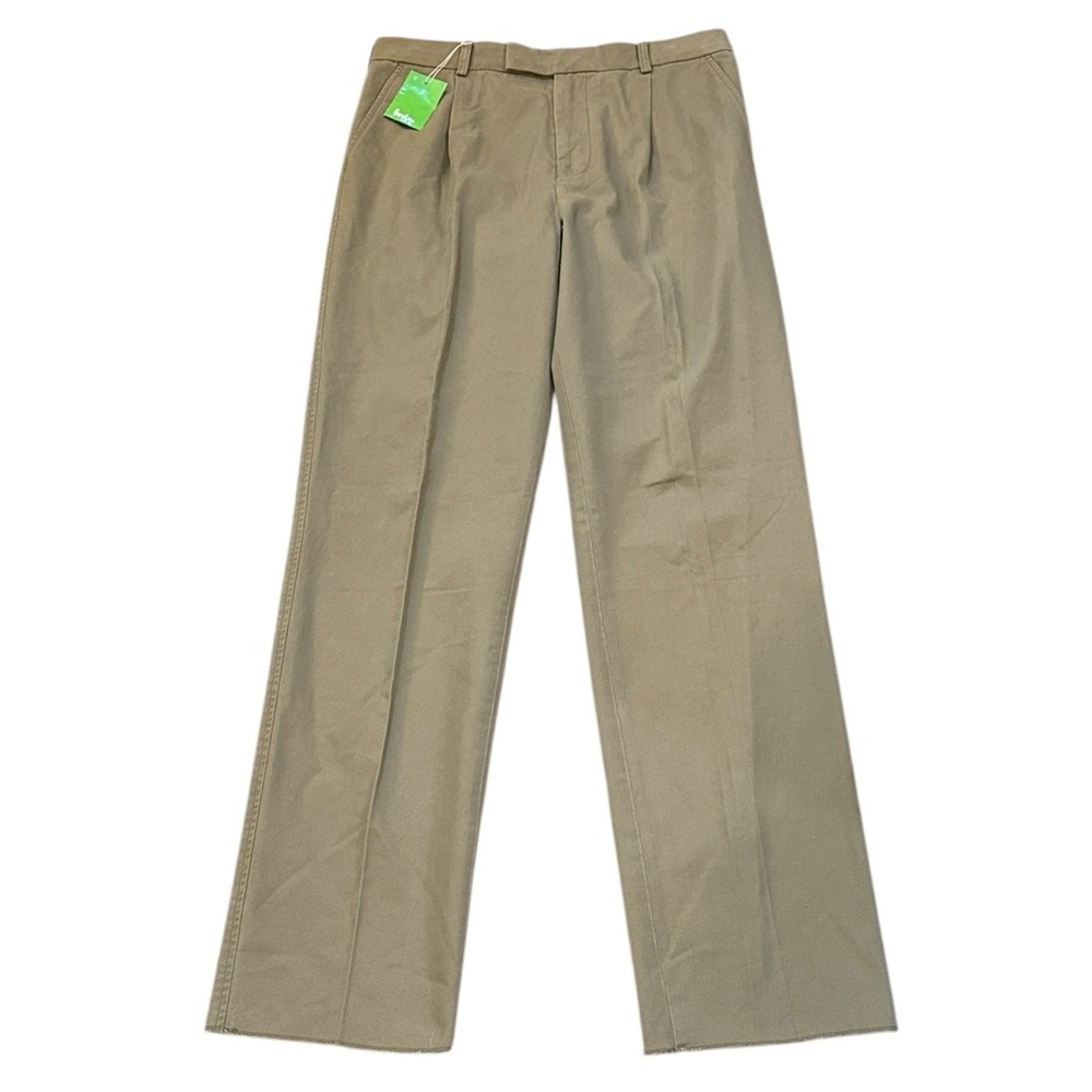 New Boden Classic Chino Pants Tan Pleated Front Raw Hem 100% Cotton Twill 36x38